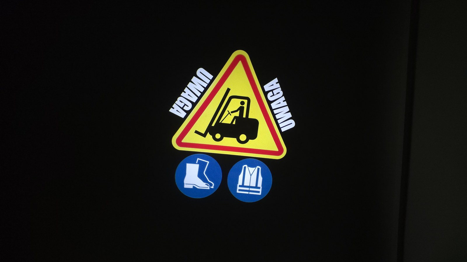 A warning sign with personal protective equipment pictograms